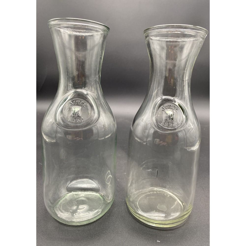 2 Vintage Paul Mason "Since 1852" Glass Milk‎ Bottle Carafe or Vase